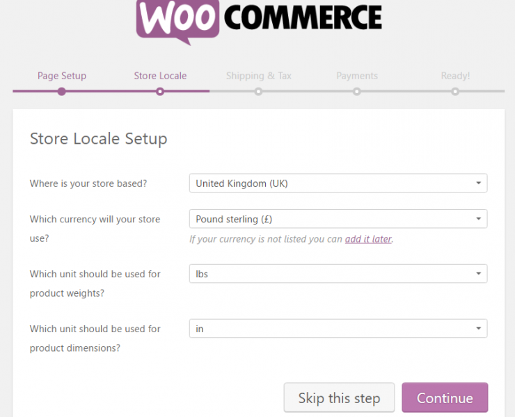 woocommerce setup